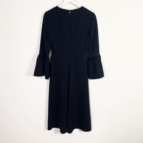 Tibi Black Zip Neckline Midi Dress with Bell Sleeves - Picture 2 of 6